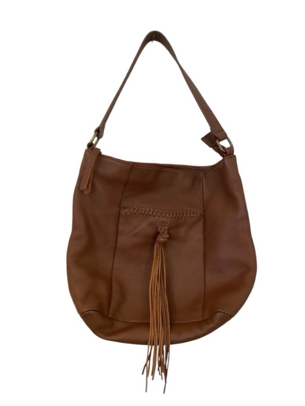 Lucky Brand Womens Brown Leather Hobo Bag Tassel Purse Vintage Y2k Boho